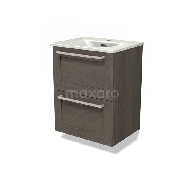 Modulo Slim Bathroom furniture with sink | 50 cm Dark brown oak Bordered front Ceramic 2 Stacked drawers BMW37-00904