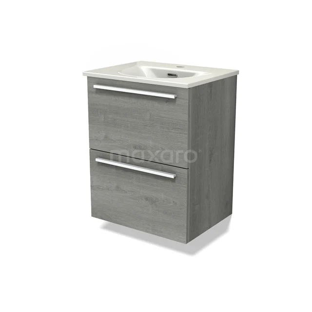 Modulo Slim Vanity units with basin | 50 cm Grey oak Flat front Ceramic 2 Stacked drawers BMW37-00905