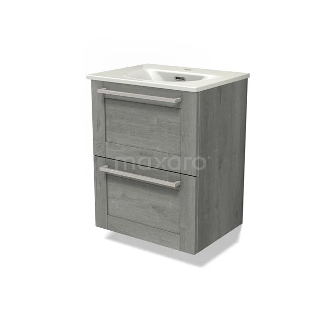 Modulo Slim Bathroom furniture with sink | 50 cm Grey oak Bordered front Ceramic 2 Stacked drawers BMW37-00906