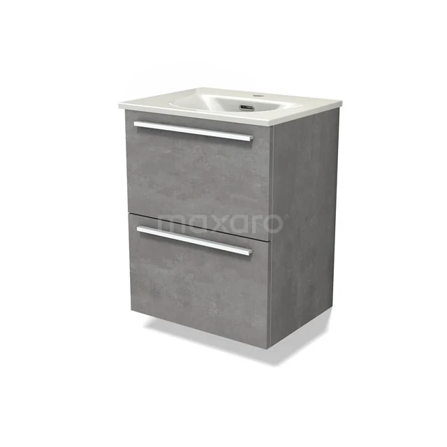 Modulo Slim Waschtische | 50 cm Hellgrauer Beton Flach front Keramik 2 übereinanderliegende Schubladen BMW37-00907