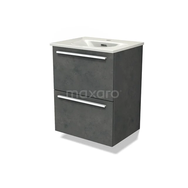 Modulo Slim Vanity units with basin | 50 cm Dark grey concrete Flat front Ceramic 2 Stacked drawers BMW37-00908