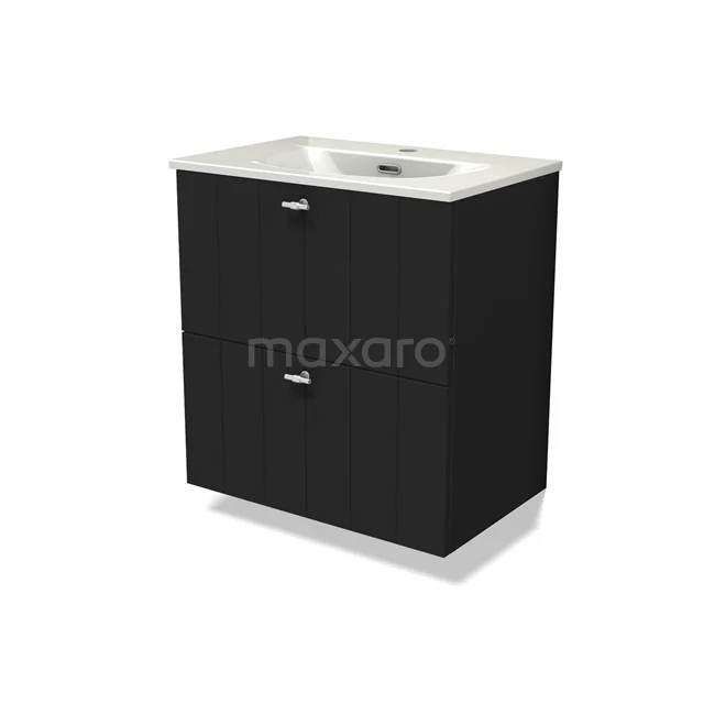 Modulo Slim Vanity units with basin | 60 cm Matte black Slat front Ceramic 2 Stacked drawers BMW37-00910