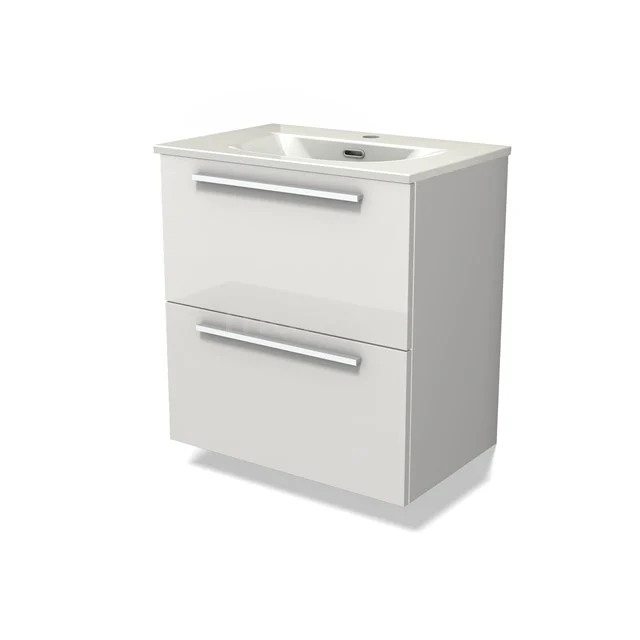 Modulo Slim Vanity units with basin | 60 cm High-gloss white Flat front Ceramic 2 Stacked drawers BMW37-00915