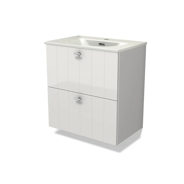 Modulo Slim Waschtische | 60 cm Hochglanz Weiß Lamelle front Keramik 2 übereinanderliegende Schubladen BMW37-00916