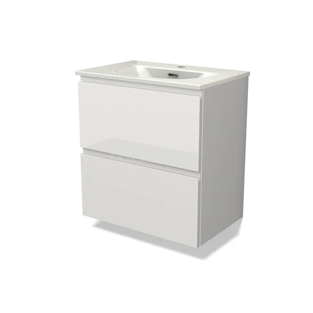 Modulo Slim Vanity units with basin | 60 cm High-gloss white Handle-less front Ceramic 2 Stacked drawers BMW37-00917