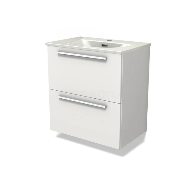 Modulo Slim Vanity units with basin | 60 cm Matte white Flat front Ceramic 2 Stacked drawers BMW37-00918