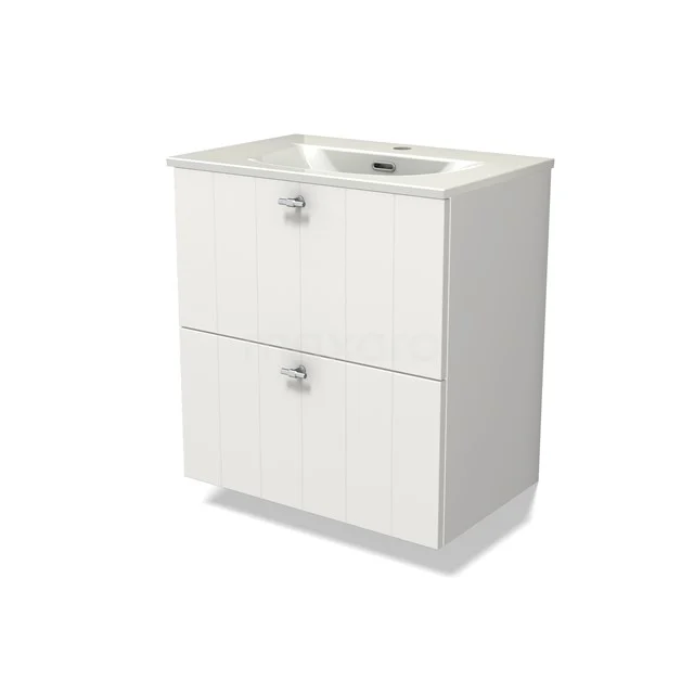 Modulo Slim Vanity units with basin | 60 cm Matte white Slat front Ceramic 2 Stacked drawers BMW37-00919