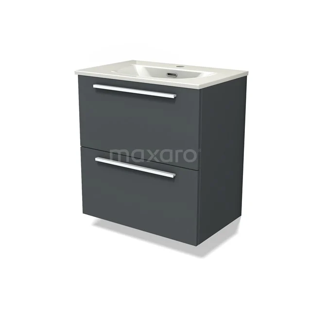 Modulo Slim Bathroom furniture with sink | 60 cm Dark grey Flat front Ceramic 2 Stacked drawers BMW37-00921