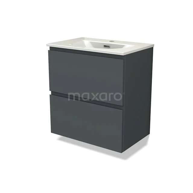 Modulo Slim Bathroom furniture with sink | 60 cm Dark grey Handle-less front Ceramic 2 Stacked drawers BMW37-00923
