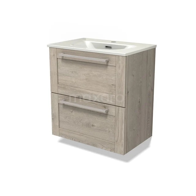 Modulo Slim Bathroom furniture with sink | 60 cm Light grey oak Bordered front Ceramic 2 Stacked drawers BMW37-00928