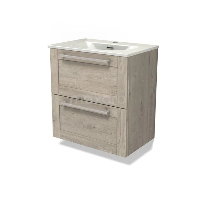 Modulo Slim Bathroom furniture with sink | 60 cm Light grey oak Frame front Ceramic 2 Stacked drawers BMW37-00928