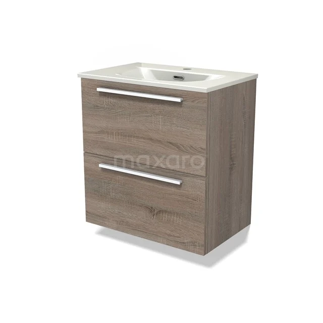 Modulo Slim Bathroom furniture with sink | 60 cm Oak Flat front Ceramic 2 Stacked drawers BMW37-00929