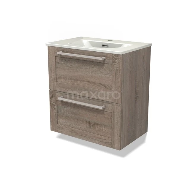 Modulo Slim Bathroom furniture with sink | 60 cm Oak Bordered front Ceramic 2 Stacked drawers BMW37-00930