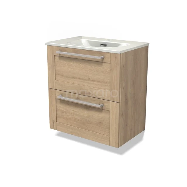 Modulo Slim Bathroom furniture with sink | 60 cm Light brown oak Frame front Ceramic 2 Stacked drawers BMW37-00932