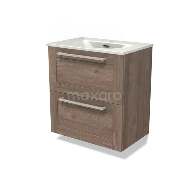 Modulo Slim Vanity units with basin | 60 cm Mid brown oak Frame front Ceramic 2 Stacked drawers BMW37-00934