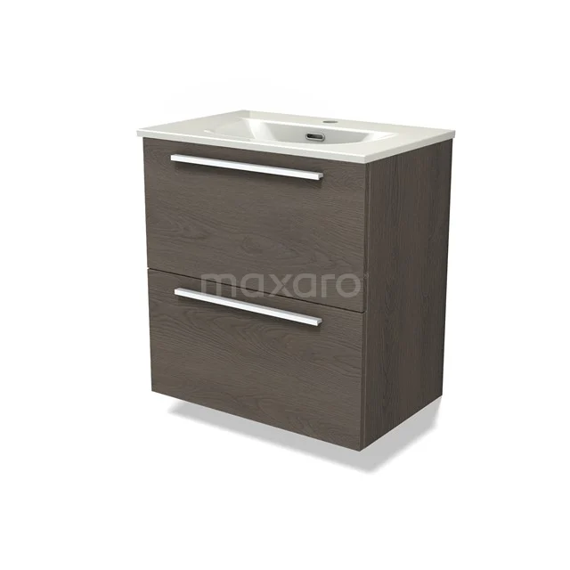 Modulo Slim Bathroom furniture with sink | 60 cm Dark brown oak Flat front Ceramic 2 Stacked drawers BMW37-00935