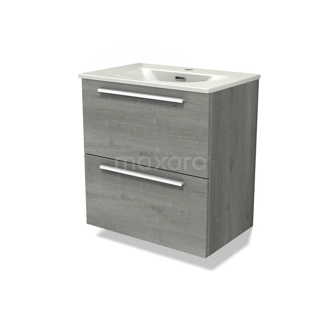 Modulo Slim Vanity units with basin | 60 cm Grey oak Flat front Ceramic 2 Stacked drawers BMW37-00937