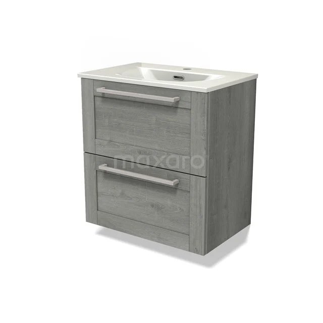 Modulo Slim Vanity units with basin | 60 cm Grey oak Frame front Ceramic 2 Stacked drawers BMW37-00938