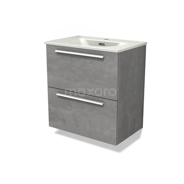 Modulo Slim Bathroom furniture with sink | 60 cm Light grey concrete Flat front Ceramic 2 Stacked drawers BMW37-00939