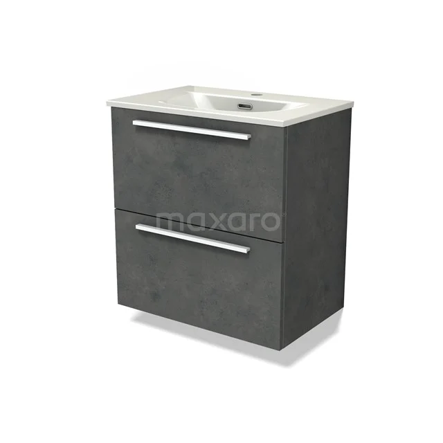 Modulo Slim Waschtische | 60 cm Dunkelgrauer Beton Flach front Keramik 2 übereinanderliegende Schubladen BMW37-00940