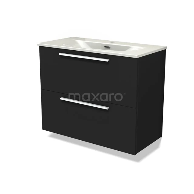 Modulo Slim Bathroom furniture with sink | 80 cm Matte black Flat front Ceramic 2 Stacked drawers BMW37-00941