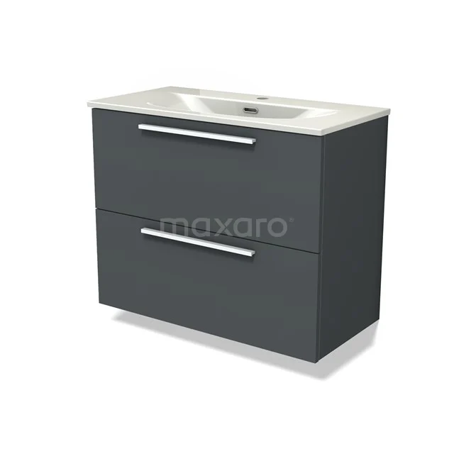 Modulo Slim Vanity units with basin | 80 cm Dark grey Flat front Ceramic 2 Stacked drawers BMW37-00953