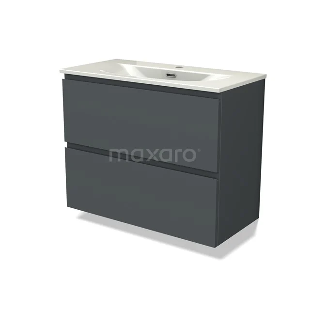 Modulo Slim Vanity units with basin | 80 cm Dark grey Handle-less front Ceramic 2 Stacked drawers BMW37-00955