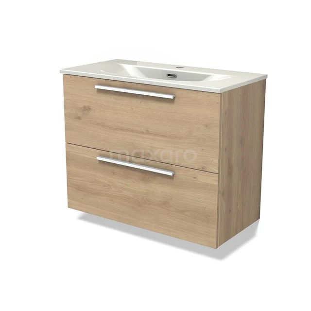 Modulo Slim Vanity units with basin | 80 cm Light brown oak Flat front Ceramic 2 Stacked drawers BMW37-00963