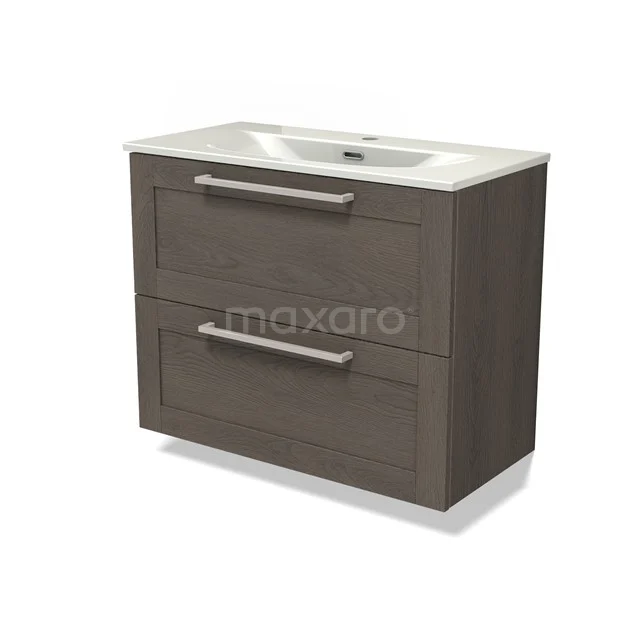 Modulo Slim Bathroom furniture with sink | 80 cm Dark brown oak Bordered front Ceramic 2 Stacked drawers BMW37-00968