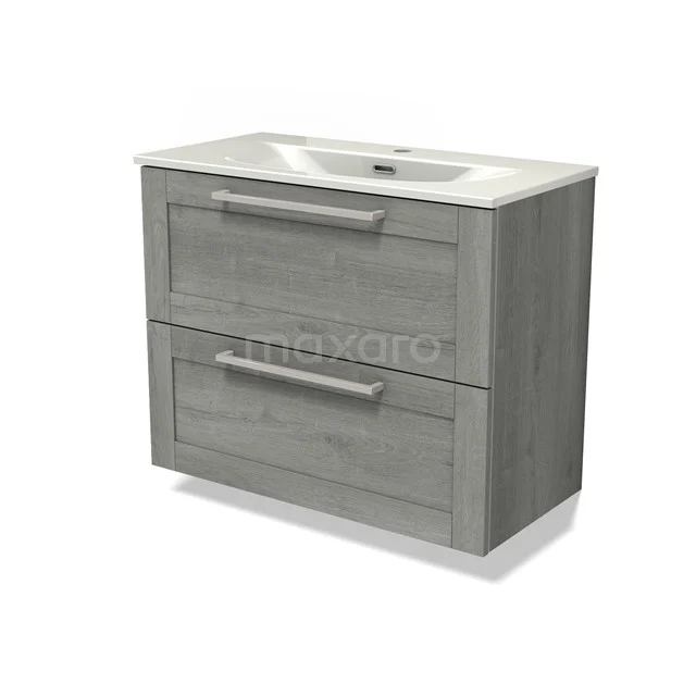 Modulo Slim Vanity units with basin | 80 cm Grey oak Frame front Ceramic 2 Stacked drawers BMW37-00970