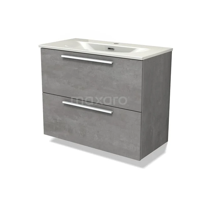 Modulo Slim Waschtische | 80 cm Hellgrauer Beton Flach front Keramik 2 übereinanderliegende Schubladen BMW37-00971