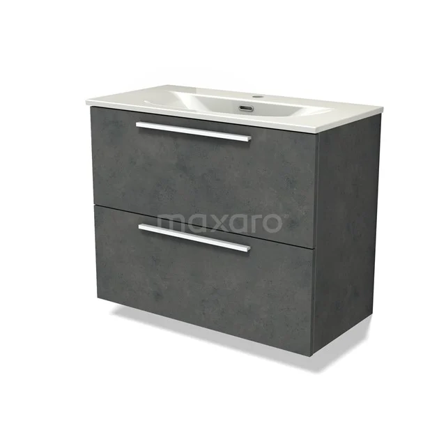 Modulo Slim Bathroom furniture with sink | 80 cm Dark grey concrete Flat front Ceramic 2 Stacked drawers BMW37-00972