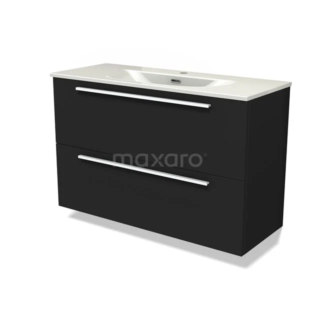 Modulo Slim Vanity units with basin | 100 cm Matte black Flat front Ceramic 2 Stacked drawers BMW37-00973