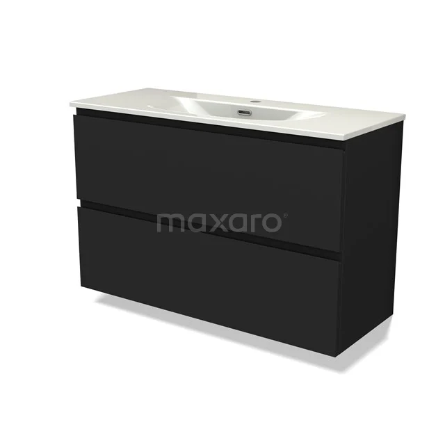Modulo Slim Vanity units with basin | 100 cm Matte black Handle-less front Ceramic 2 Stacked drawers BMW37-00975