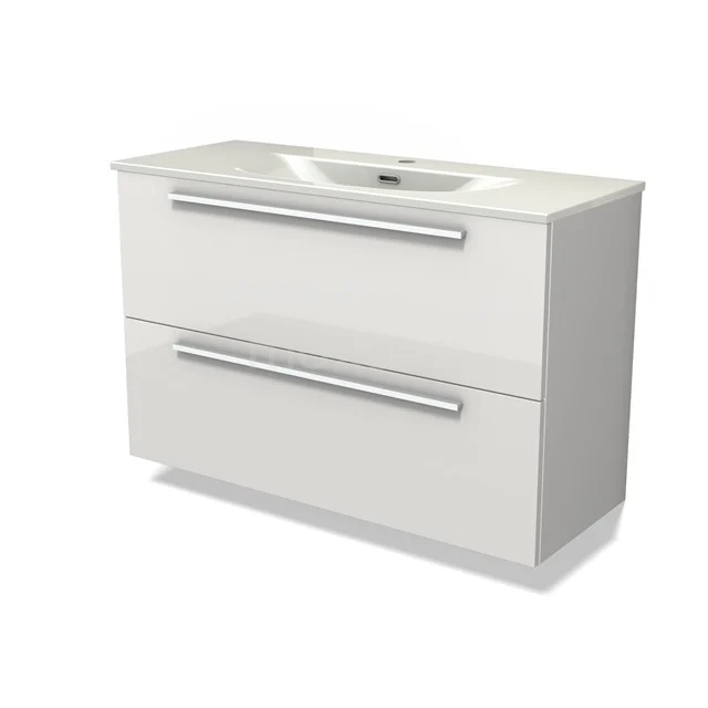 Modulo Slim Vanity units with basin | 100 cm High-gloss white Flat front Ceramic 2 Stacked drawers BMW37-00979