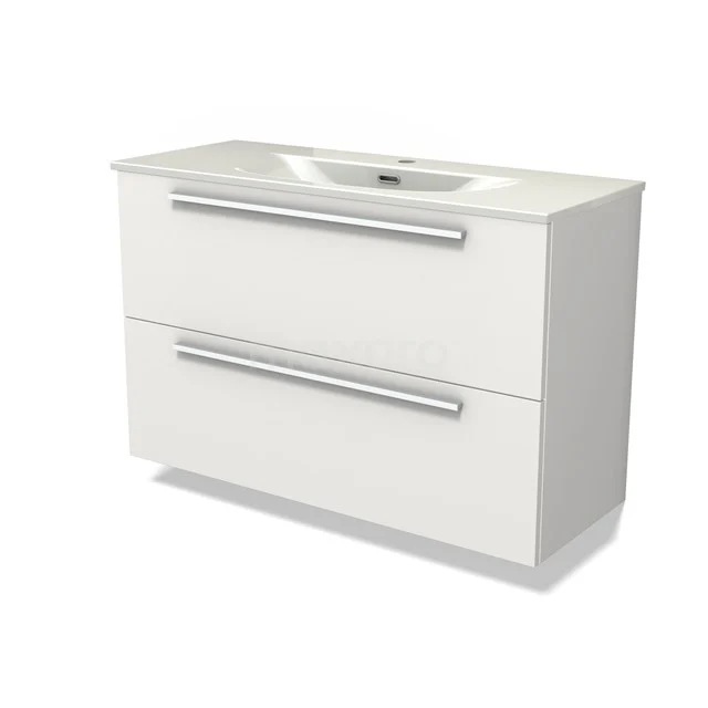 Modulo Slim Vanity units with basin | 100 cm Matte white Flat front Ceramic 2 Stacked drawers BMW37-00982