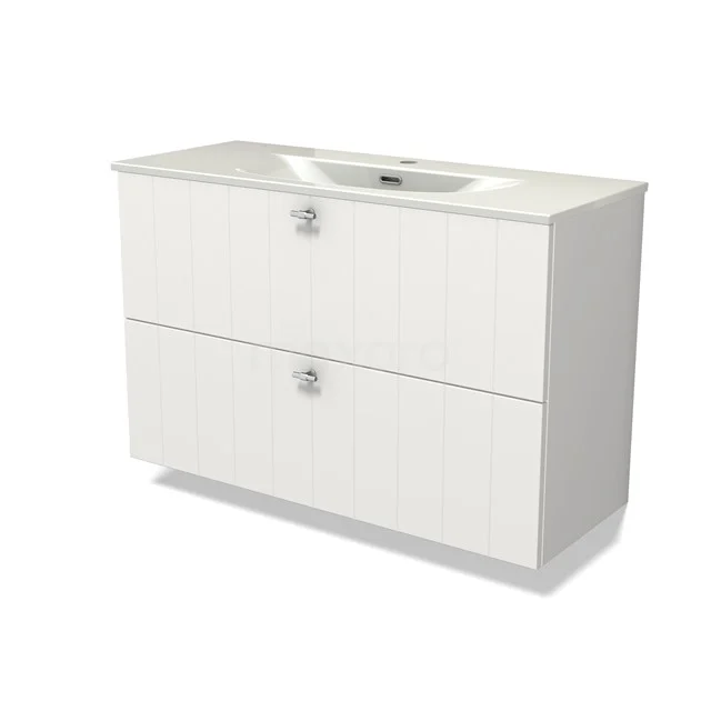 Modulo Slim Waschtische | 100 cm Matt Weiß Lamelle front Keramik 2 übereinanderliegende Schubladen BMW37-00983