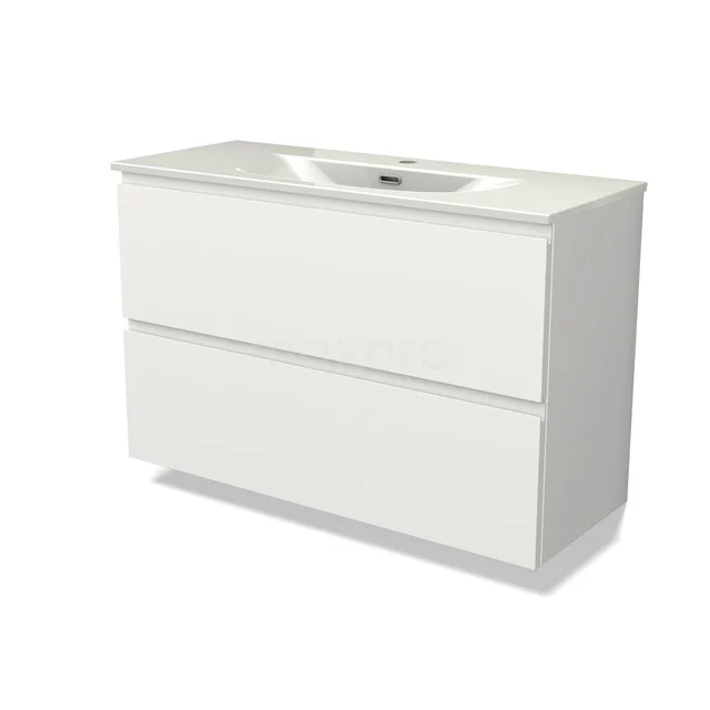 Modulo Slim Vanity units with basin | 100 cm Matte white Handle-less front Ceramic 2 Stacked drawers BMW37-00984