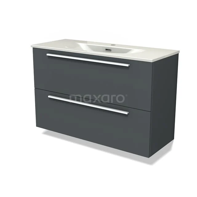 Modulo Slim Vanity units with basin | 100 cm Dark grey Flat front Ceramic 2 Stacked drawers BMW37-00985