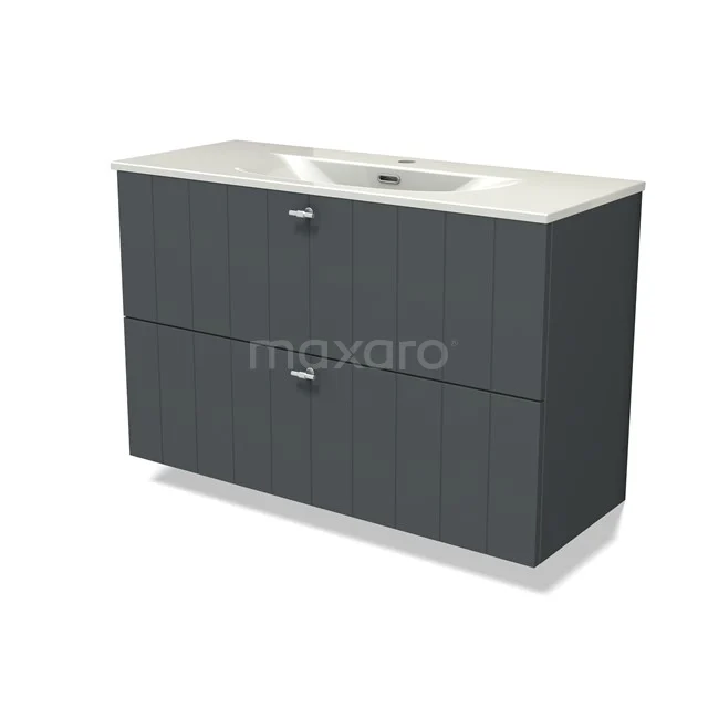 Modulo Slim Vanity units with basin | 100 cm Dark grey Slat front Ceramic 2 Stacked drawers BMW37-00986