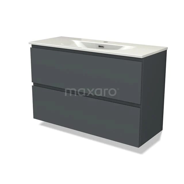 Modulo Slim Vanity units with basin | 100 cm Dark grey Handle-less front Ceramic 2 Stacked drawers BMW37-00987