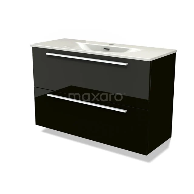 Modulo Slim Vanity units with basin | 100 cm High-gloss black Flat front Ceramic 2 Stacked drawers BMW37-00988