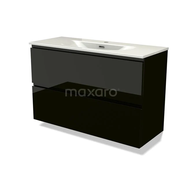 Modulo Slim Vanity units with basin | 100 cm High-gloss black Handle-less front Ceramic 2 Stacked drawers BMW37-00990