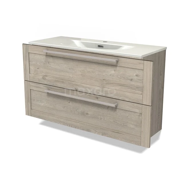 Modulo Slim Vanity units with basin | 100 cm Light grey oak Frame front Ceramic 2 Stacked drawers BMW37-00992