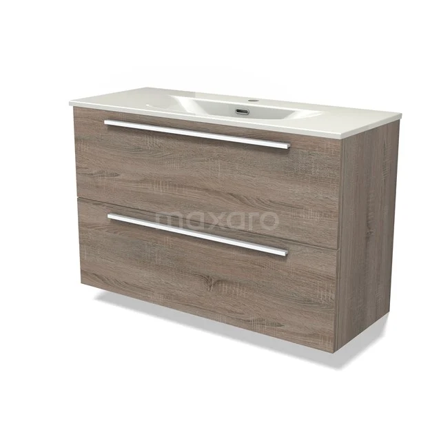 Modulo Slim Vanity units with basin | 100 cm Oak Flat front Ceramic 2 Stacked drawers BMW37-00993