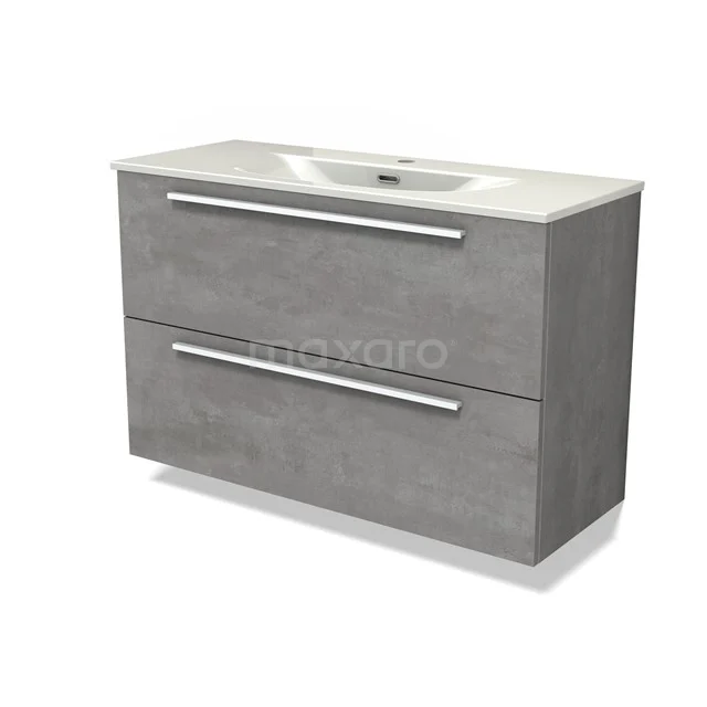 Modulo Slim Vanity units with basin | 100 cm Light grey concrete Flat front Ceramic 2 Stacked drawers BMW37-01003
