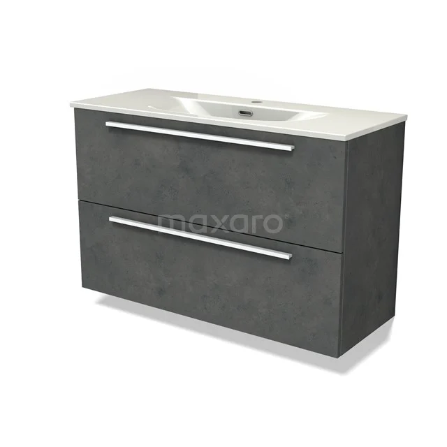 Modulo Slim Vanity units with basin | 100 cm Dark grey concrete Flat front Ceramic 2 Stacked drawers BMW37-01004