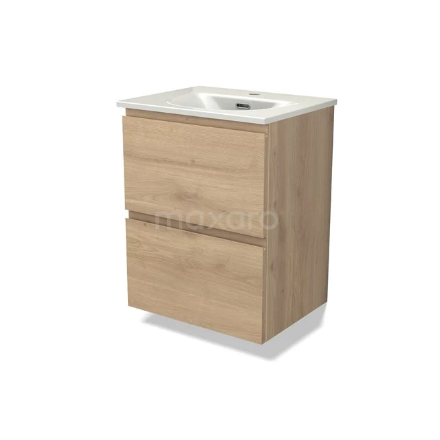 Modulo Slim Vanity units with basin | 50 cm Light brown oak Handle-less front Ceramic 2 Stacked drawers BMW37-01005