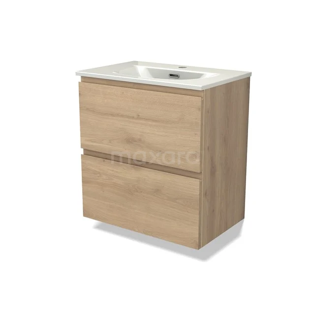 Modulo Slim Vanity units with basin | 60 cm Light brown oak Handle-less front Ceramic 2 Stacked drawers BMW37-01008