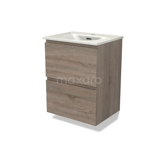 Modulo Slim Bathroom furniture with sink | 50 cm Oak Handle-less front Ceramic 2 Stacked drawers BMW37-01017